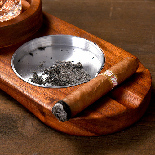 Whiskey & Cigar Gift Set Tray for Men – Wooden 2-in-1 Ashtray and Glass Holder
