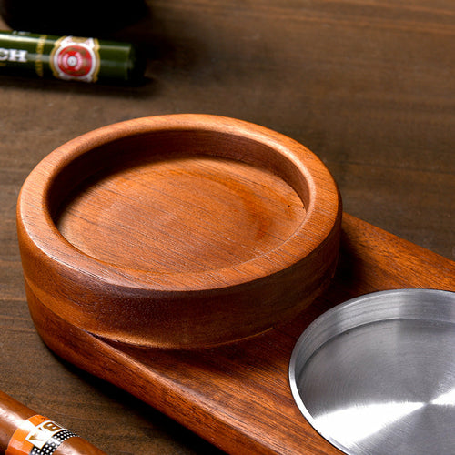 Whiskey & Cigar Gift Set Tray for Men – Wooden 2-in-1 Ashtray and Glass Holder
